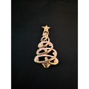 Vtg Christmas Tree Brooch of Gilt and Rhinestone 2"